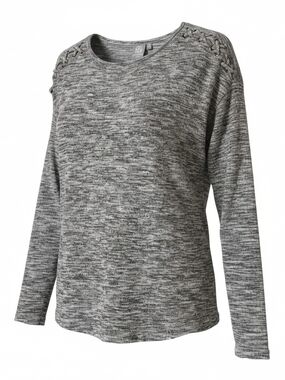 Daisy Fuentes Gray Marled Lace-Shoulder Pullover Medium